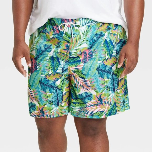 Goodfellow & Co Men's 7" Leafy Tropical Print Swim Shorts, Green, Size S, NWT - Picture 1 of 5